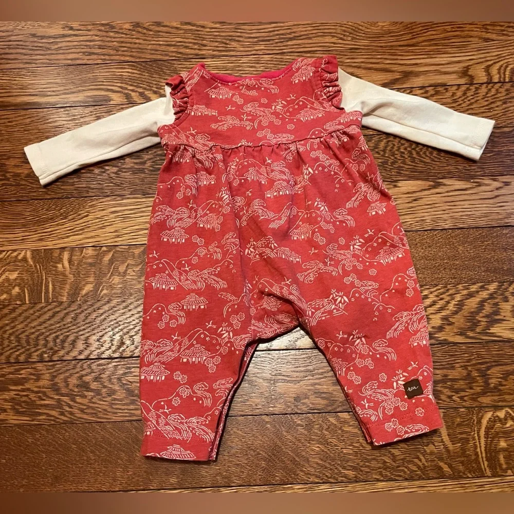 Tea Collection Red Asian Print Cotton Romper Size 0-3 Months